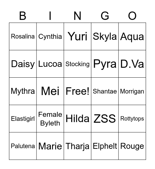 names for some character bingo Card