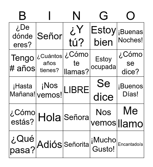 Saludos Bingo Card