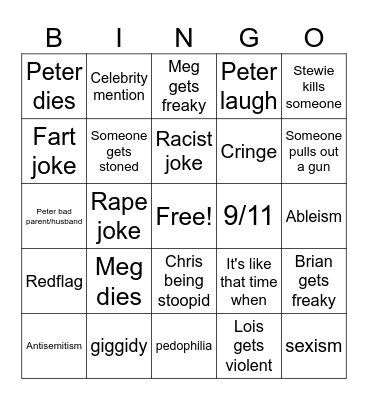 Family guy bingo Card