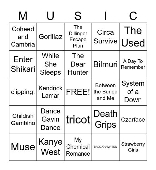 What Music Do You Have in Common With Jason? Bingo Card