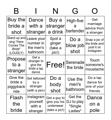 Jess' Last Fling Before The Ring! Bingo Card