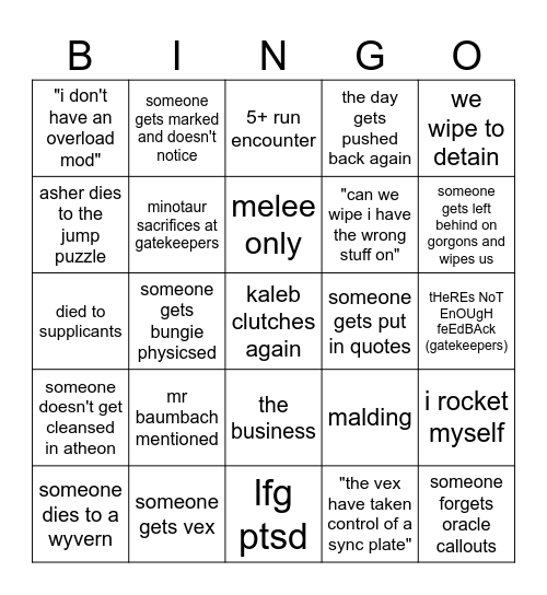 vault of glass pain Bingo Card