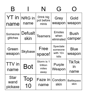 Fortnite BINGO Card