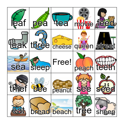 Long E Vowel Teams Bingo Card