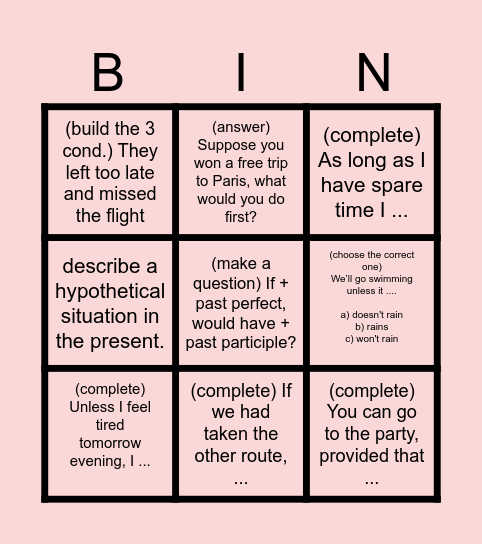 Conditionals Bingo Card