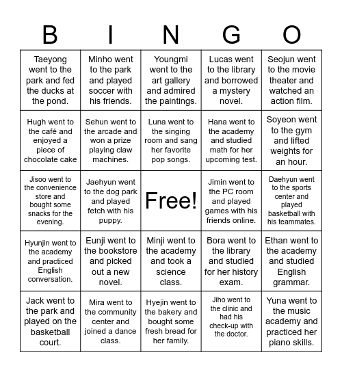 In the Neighborhood Bingo Card