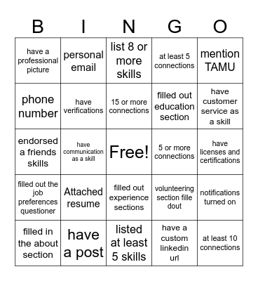 Linkedin BINGO Card