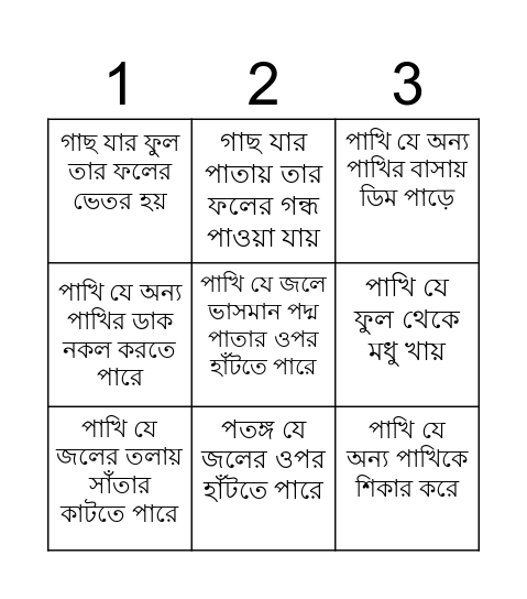 Nature Bingo - Bangla Bingo Card