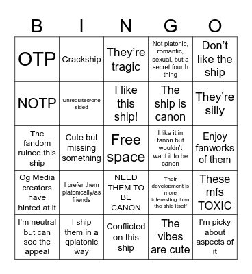Ship Bingo Card