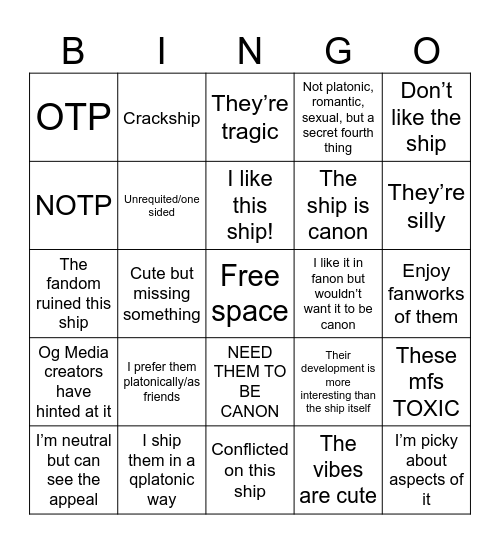 Ship Bingo Card