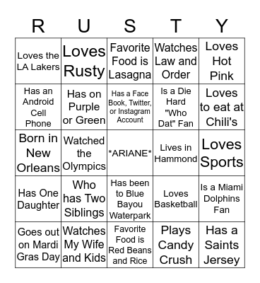 ARIANE'S BABY SHOWER Bingo Card