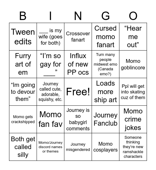 Momo Journey Release Bingo Card