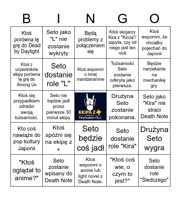 Ekipa z + DEATH NOTE Killer Within Bingo Card