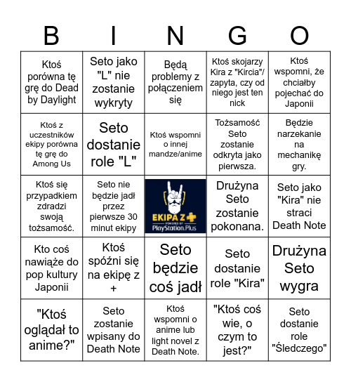 Ekipa z + DEATH NOTE Killer Within Bingo Card