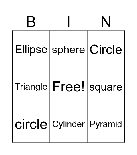 Shapes Bingo Card