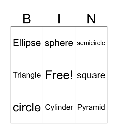 Shapes Bingo Card