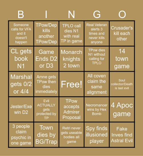 Town of Salem 2  - By Kat Bingo Card