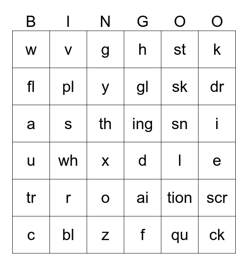 Letter Sound Bingo Card