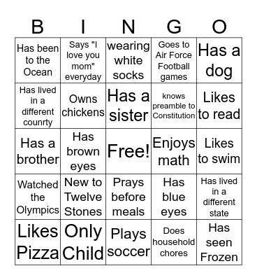 Cycle 2, Human Bingo Card