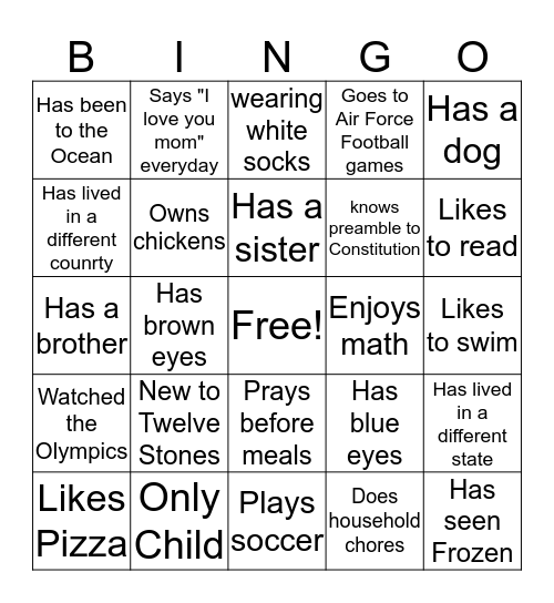 Cycle 2, Human Bingo Card