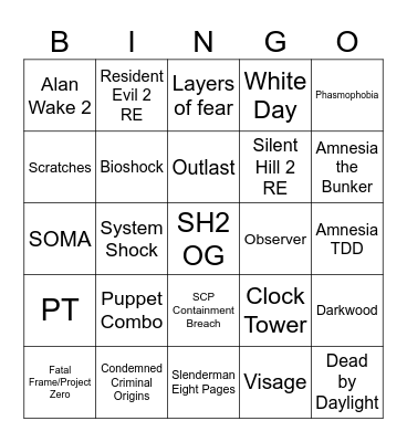 IGN top 25 horror games Bingo Card