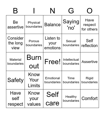 Boundaries Bingo Card
