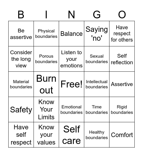 Boundaries Bingo Card