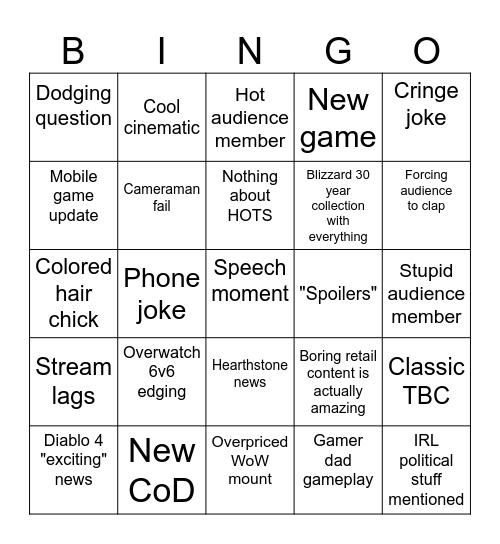 Blizzard 30 years Bingo Card