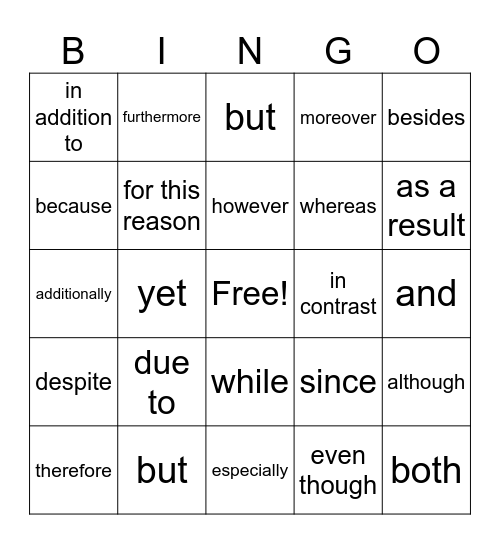 linking words Bingo Card