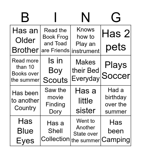 Room 25 Bingo Card