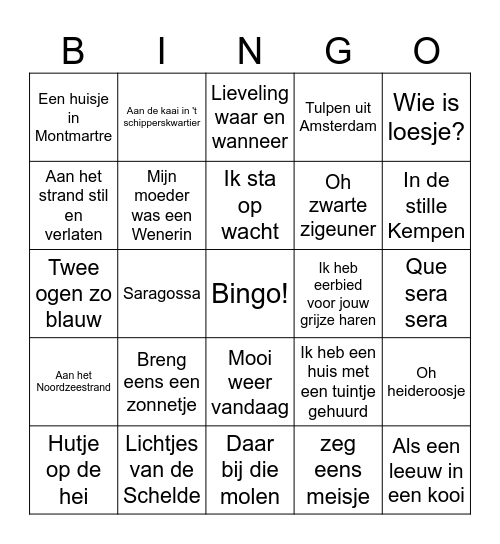 Muziekbingo Card