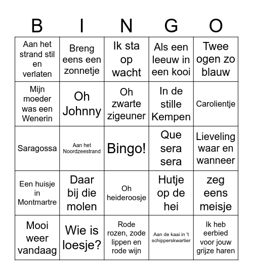 Muziekbingo Card