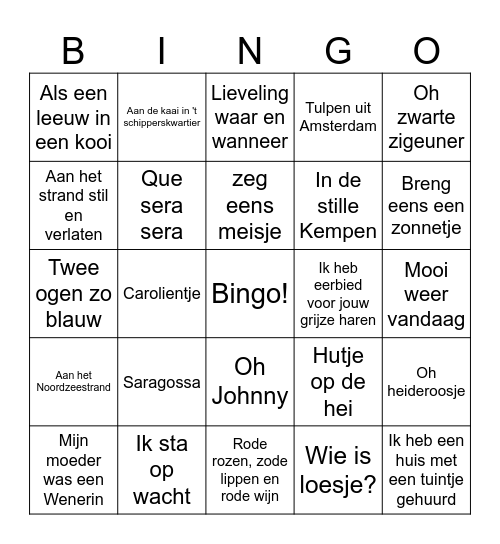 Muziekbingo Card