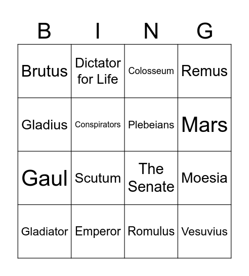 Roman Bingo! Bingo Card