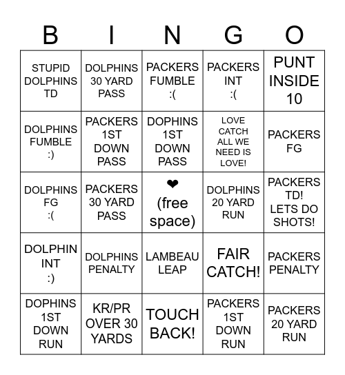 Thanksgiving Packer BINGO! Bingo Card