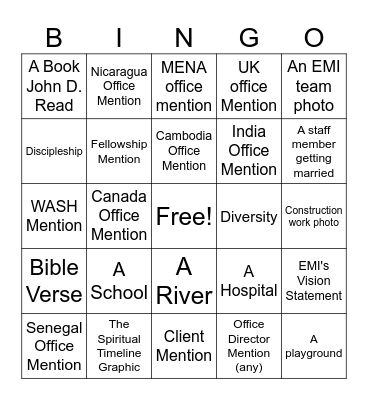 CEO Update Bingo Card