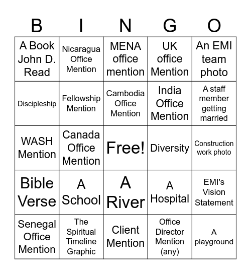 CEO Update Bingo Card