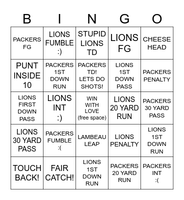Thanksgiving Packer BINGO! Bingo Card