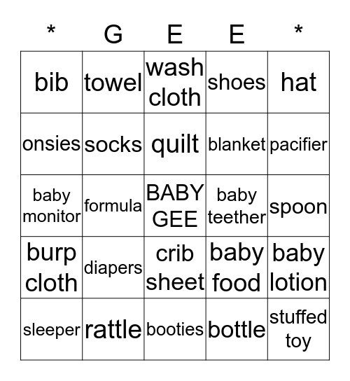 Baby Bingo Card