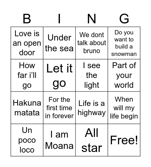 Music Bingo Card