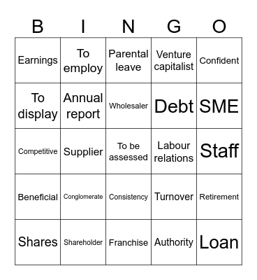 Unit 1-2-3 vocabulary Bingo Card