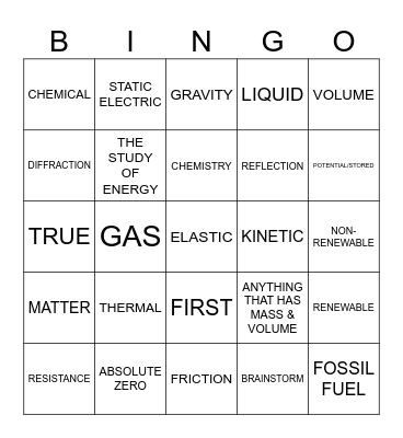 ENERGY BINGO Card