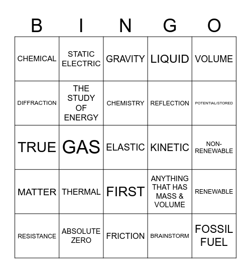 ENERGY BINGO Card