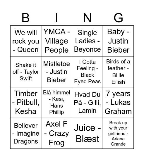 Musikbingo Card