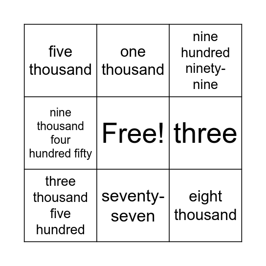 Numbers and Letters Bingo Card