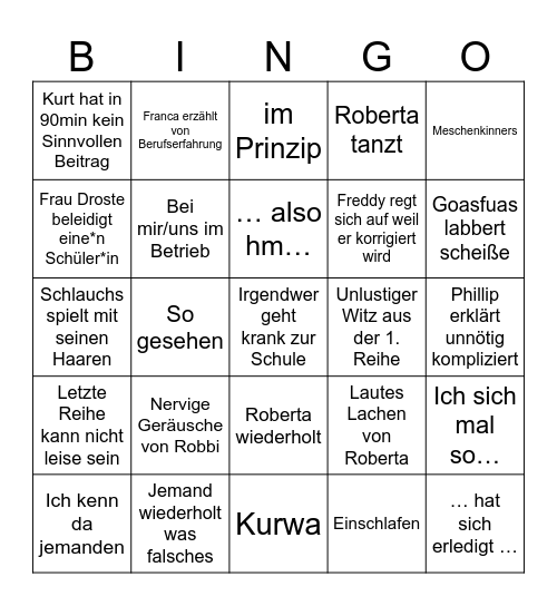 Klassen Bingo Card