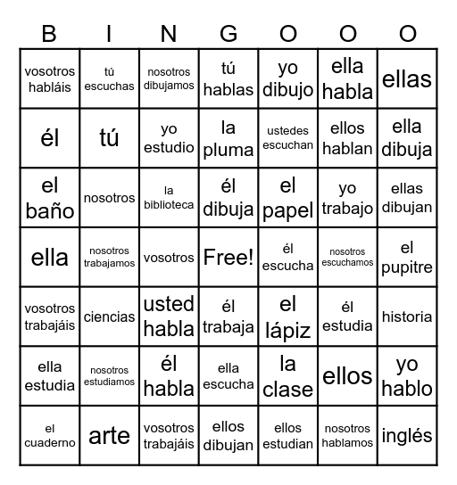 -AR Verb Bingo Card