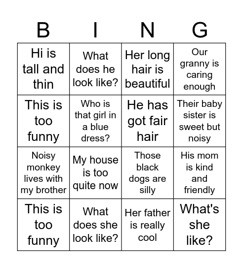 Character Bingo Card