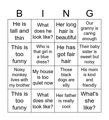 Character Bingo Card