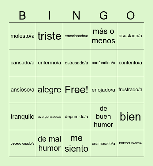 2H-¿CÓMO TE SIENTES? Bingo Card